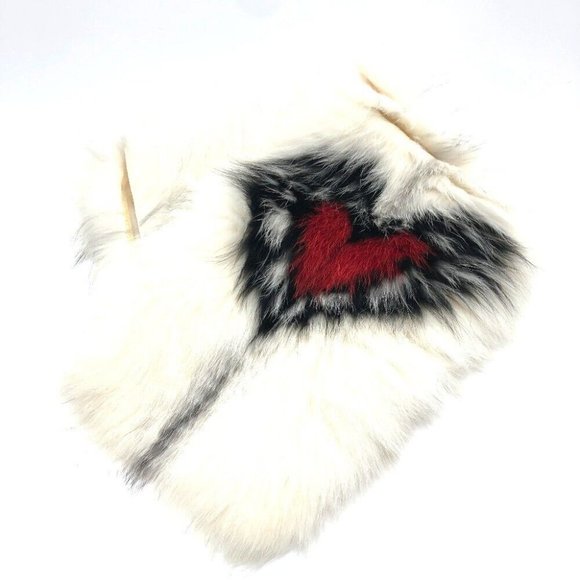 Authentic Dior 86FUR250I820 heart fur Scarf Nylon White/Red/Black